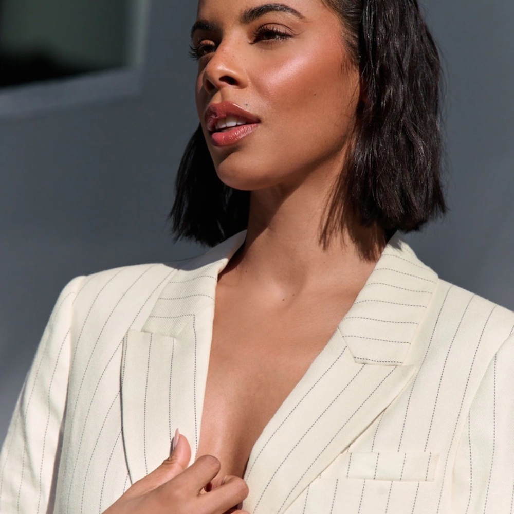 Black/white striped Linen Blend Blazer NWOT - Picture 6 of 17